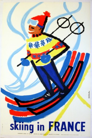 Skiing in France travel poster